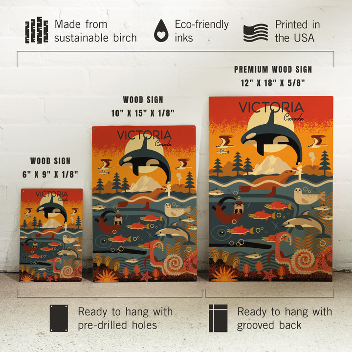 Victoria, Canada, Geometric, Marine Animals, Wood Signs and Postcards Wood Lantern Press 