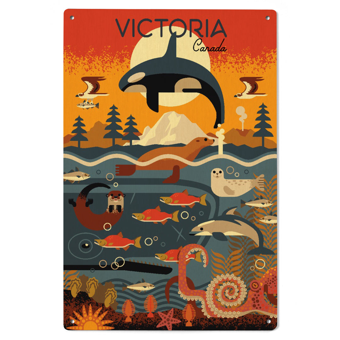 Victoria, Canada, Geometric, Marine Animals, Wood Signs and Postcards Wood Lantern Press 