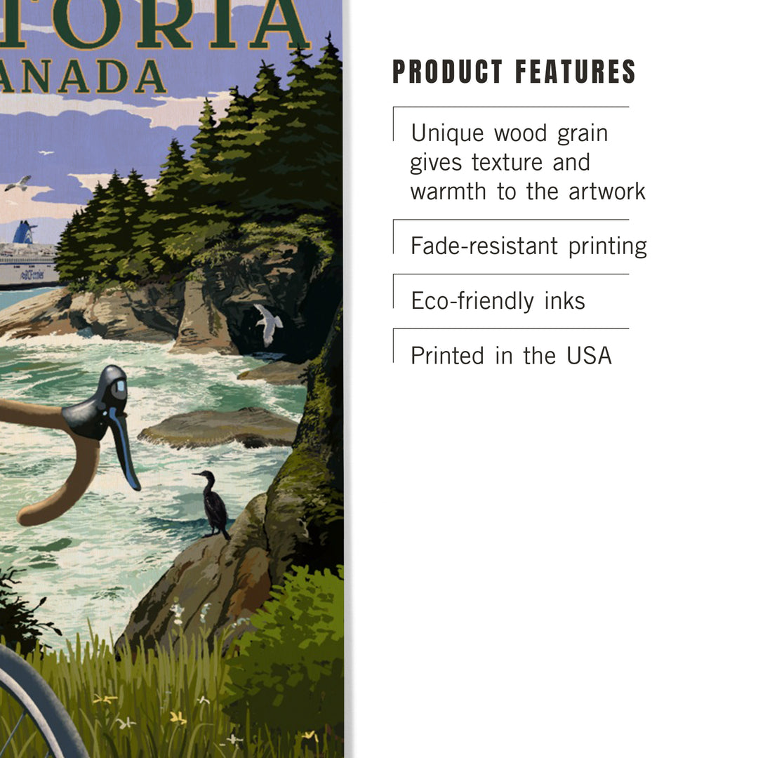 Victoria, Canada, Painterly, Coastal Scene, Bike and Ferry, Wood Signs and Postcards Wood Lantern Press 