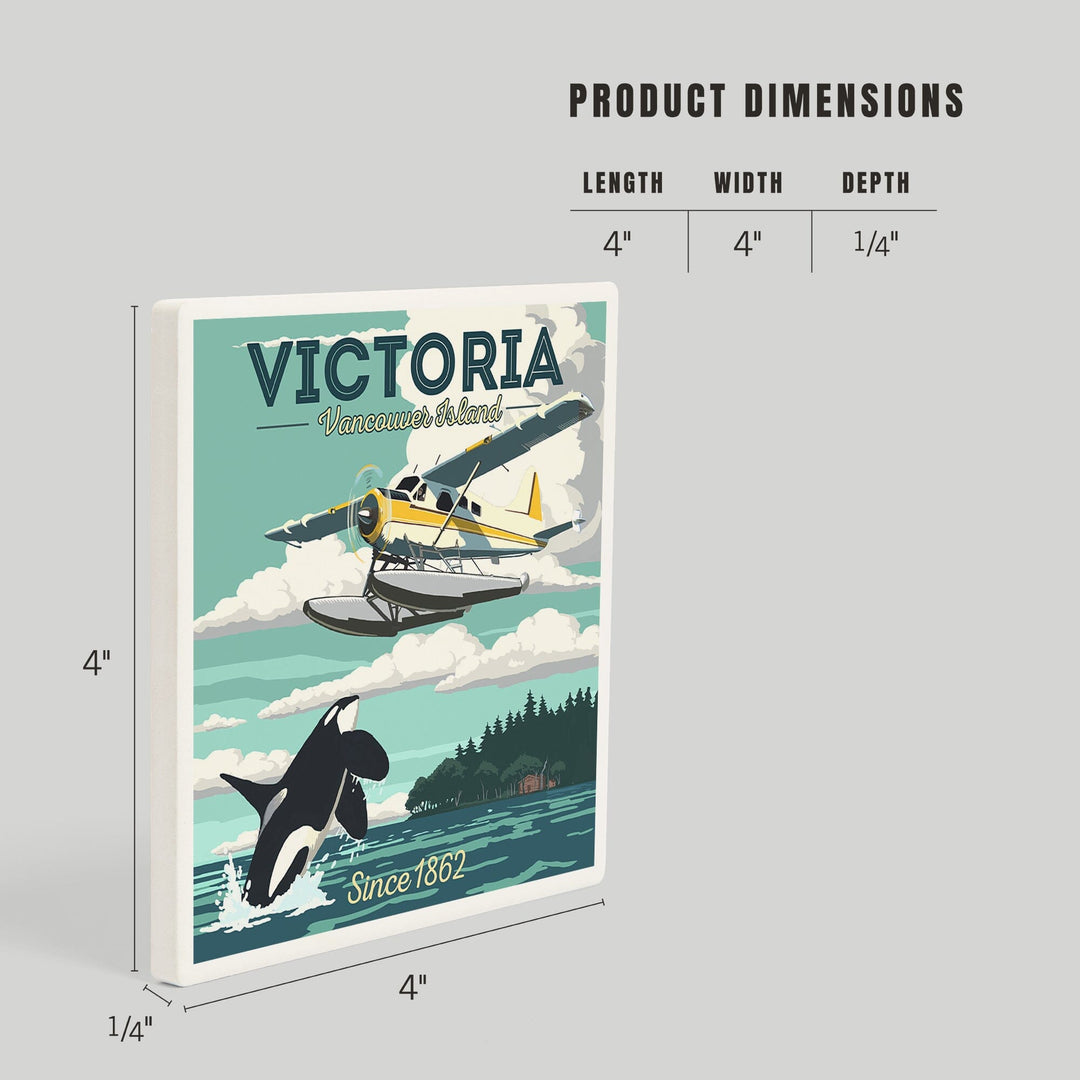 Victoria, Vancouver Island, Painterly, Float Plane and Orca, Coasters Coasters Lantern Press 
