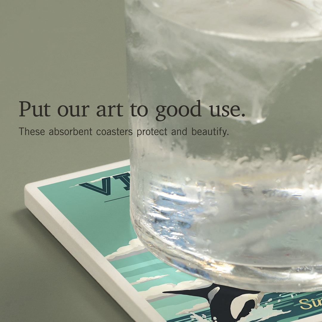 Victoria, Vancouver Island, Painterly, Float Plane and Orca, Coasters Coasters Lantern Press 