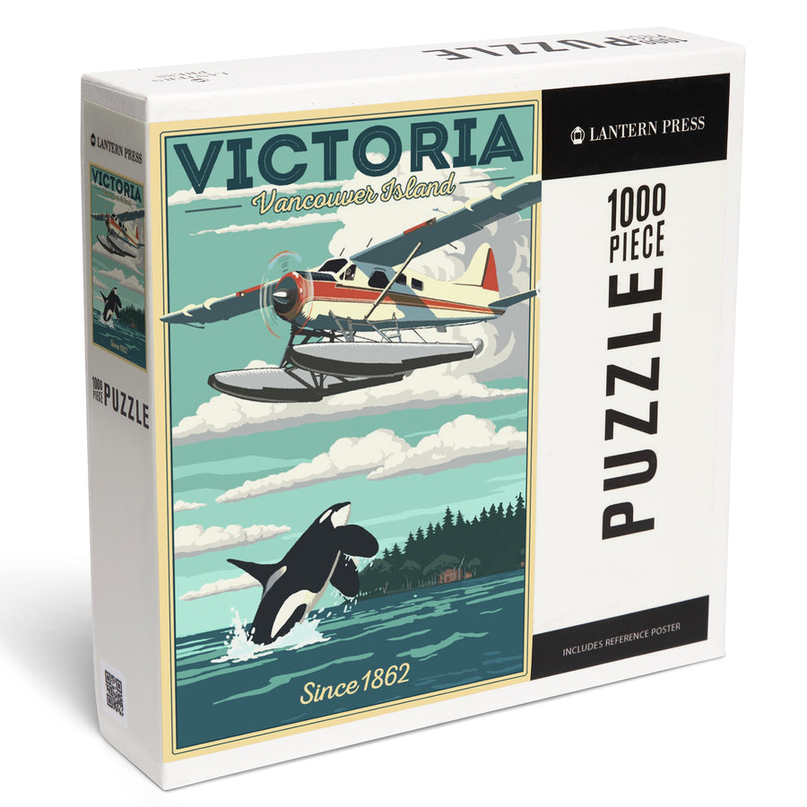 Victoria, Vancouver Island, Painterly, Float Plane and Orca, Jigsaw Puzzle Puzzle Lantern Press 
