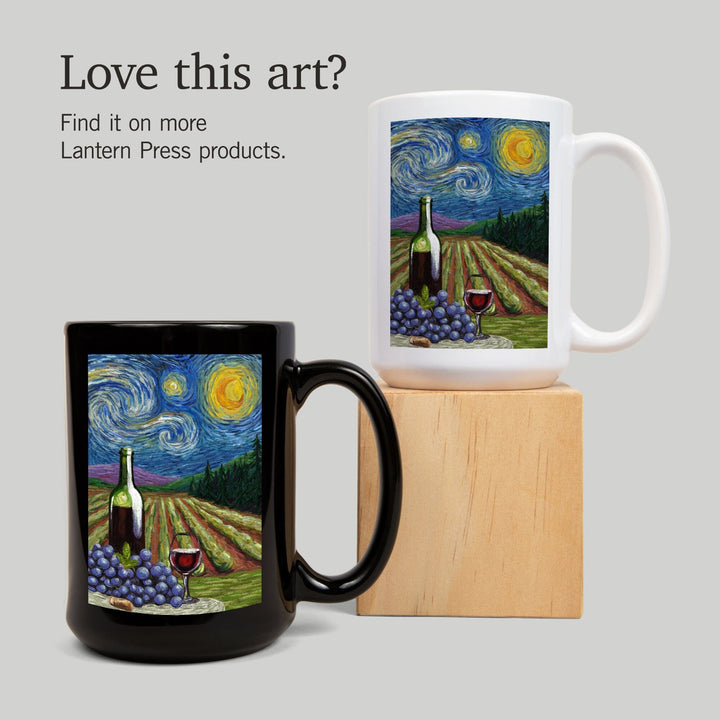 Vineyard, Starry Night, Lantern Press Artwork, Ceramic Mug Mugs Lantern Press 