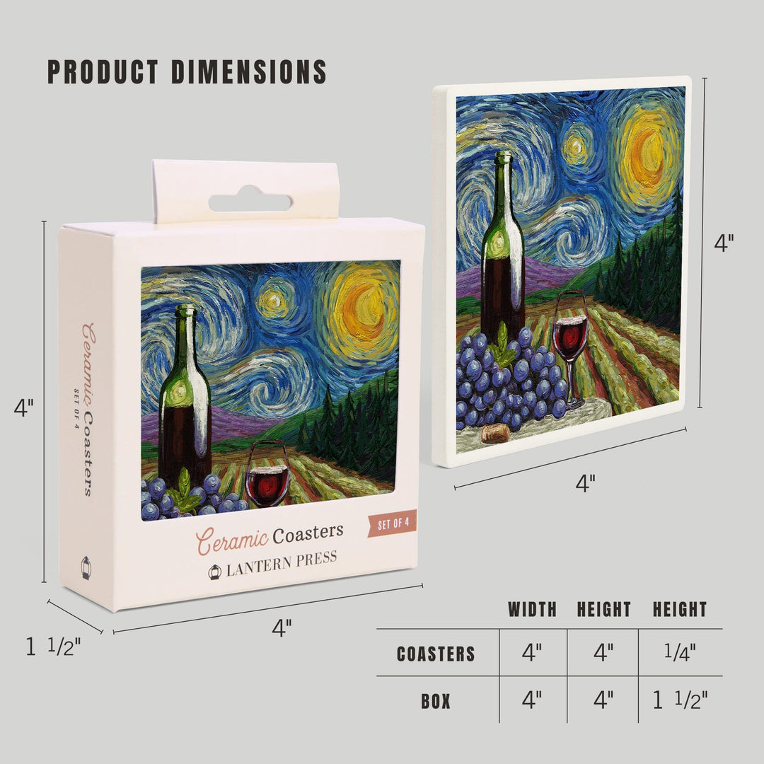 Vineyard, Starry Night, Lantern Press Artwork, Coaster Set Coasters Lantern Press 