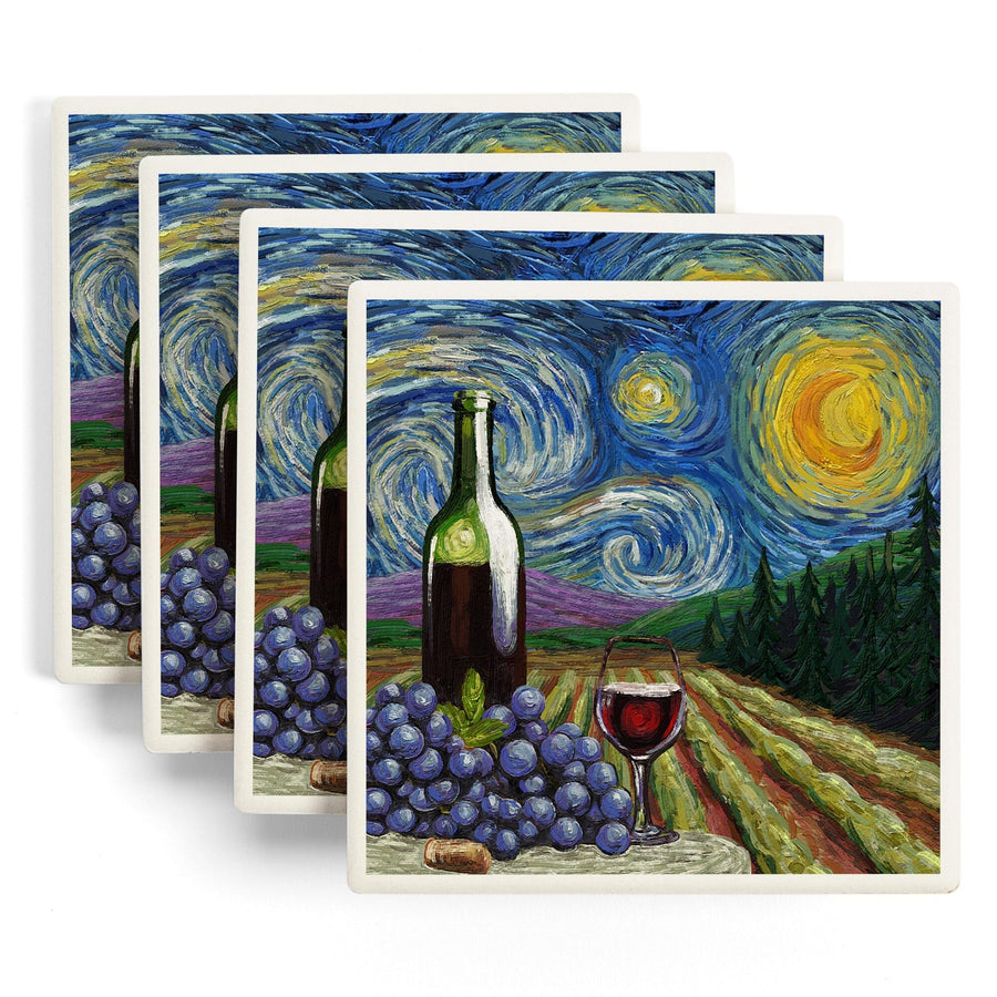 Vineyard, Starry Night, Lantern Press Artwork, Coaster Set Coasters Lantern Press 