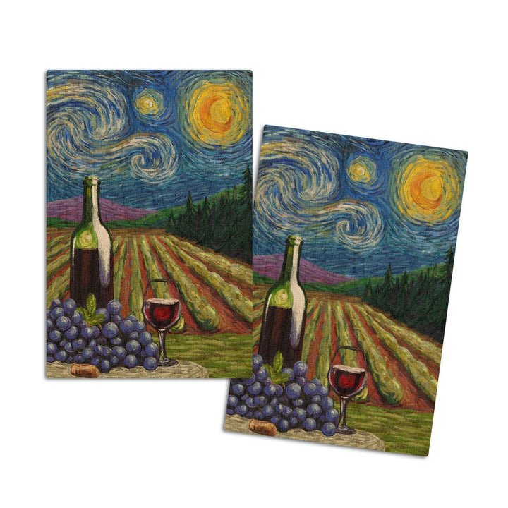 Vineyard, Starry Night, Lantern Press Artwork, Wood Signs and Postcards Wood Lantern Press 4x6 Wood Postcard Set 