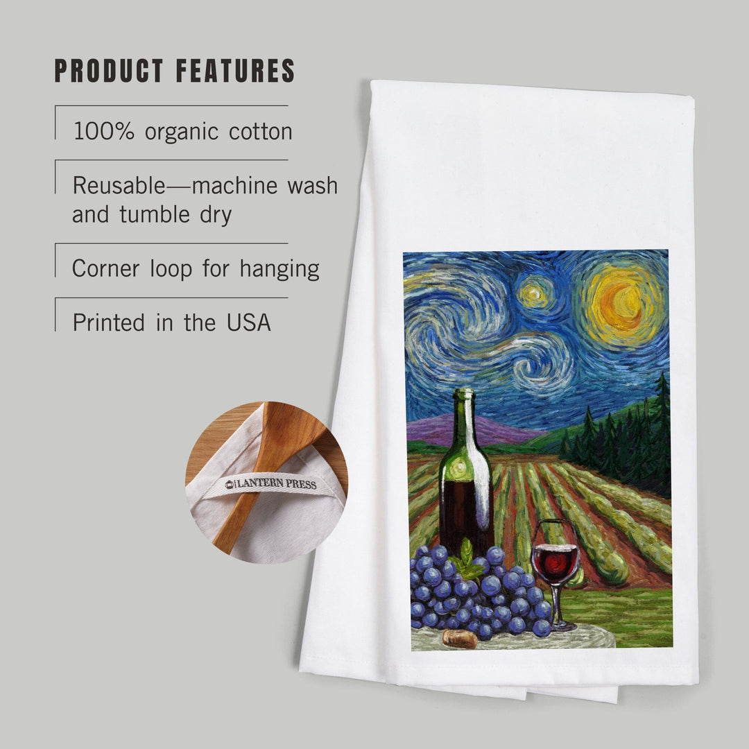 Vineyard, Starry Night, Organic Cotton Kitchen Tea Towels Kitchen Lantern Press 