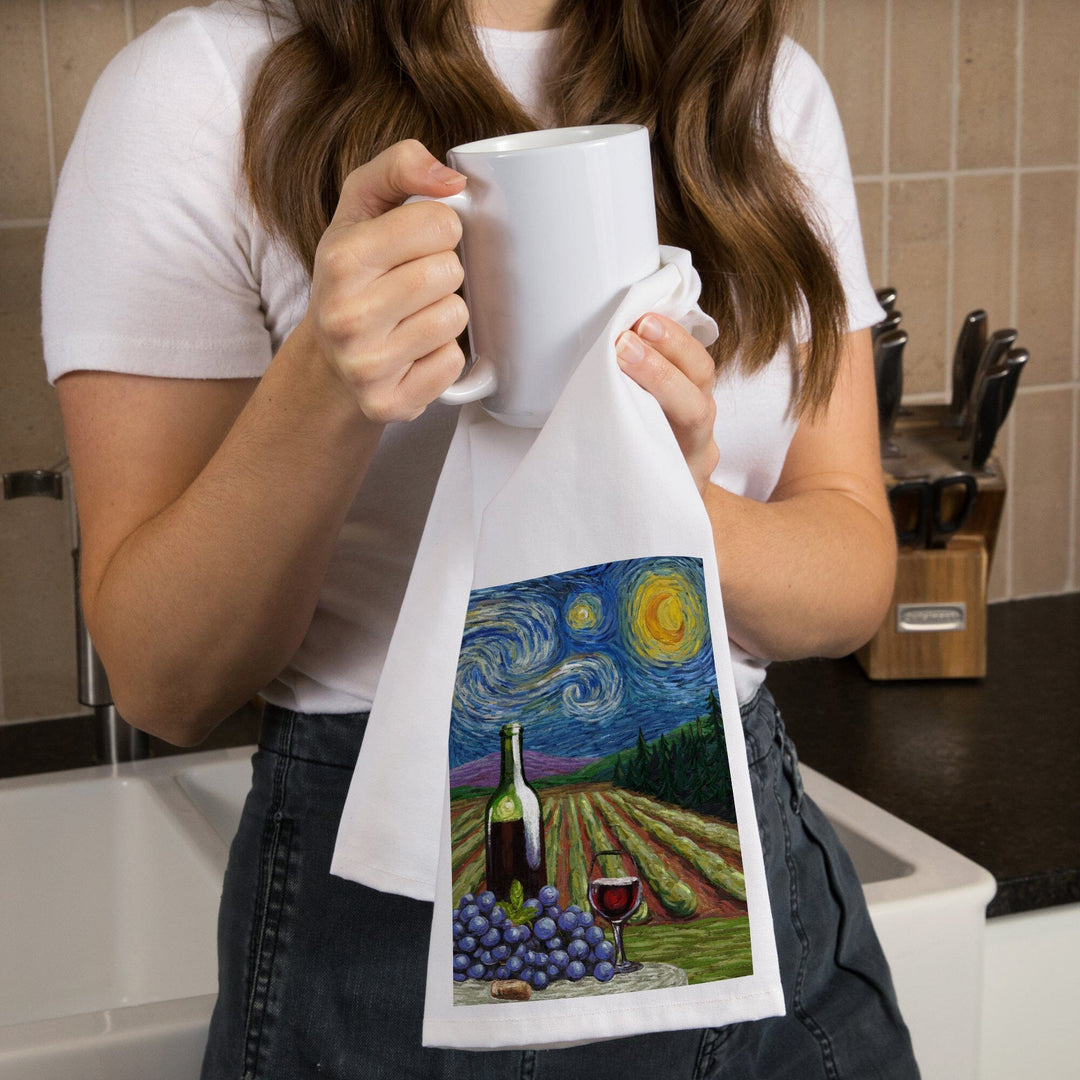 Vineyard, Starry Night, Organic Cotton Kitchen Tea Towels Kitchen Lantern Press 