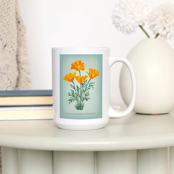 Vintage Flora, California Poppy, Ceramic Mug Mugs Lantern Press 