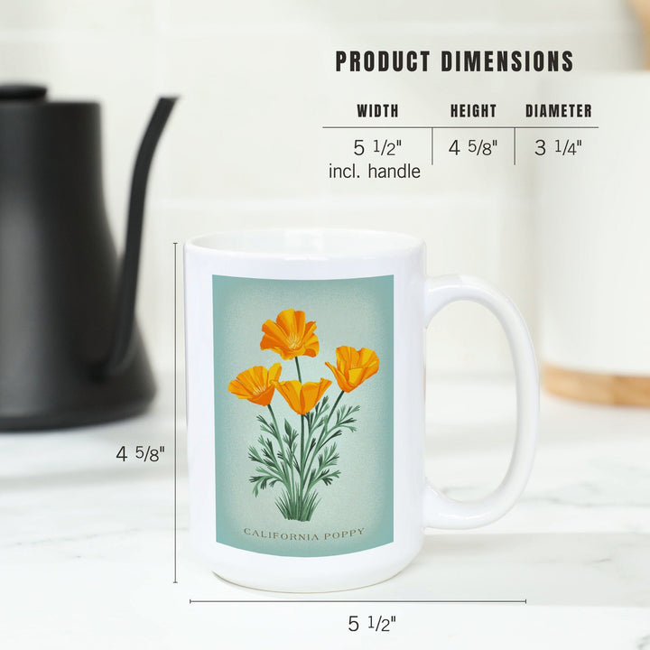 Vintage Flora, California Poppy, Ceramic Mug Mugs Lantern Press 