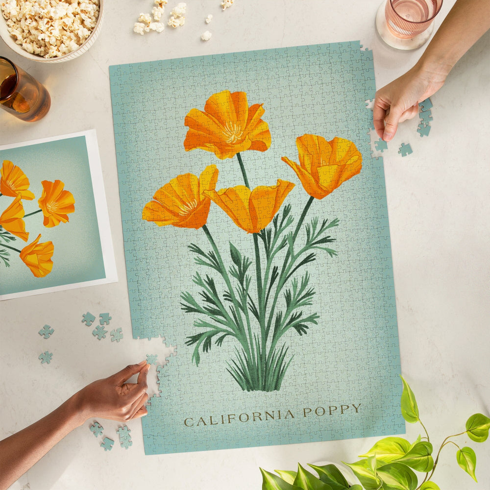 Vintage Flora, California Poppy, Jigsaw Puzzle Puzzle Lantern Press 