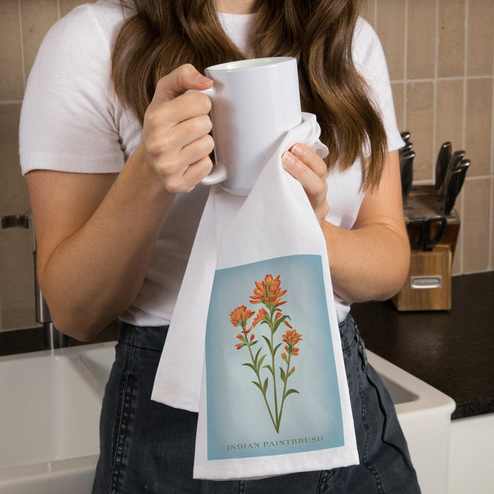 Vintage Flora, Indian Paintbrush, Organic Cotton Kitchen Tea Towels Kitchen Lantern Press 