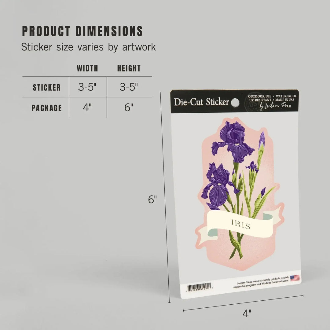 Vintage Flora, Iris, Contour, Vinyl Sticker Sticker Lantern Press 