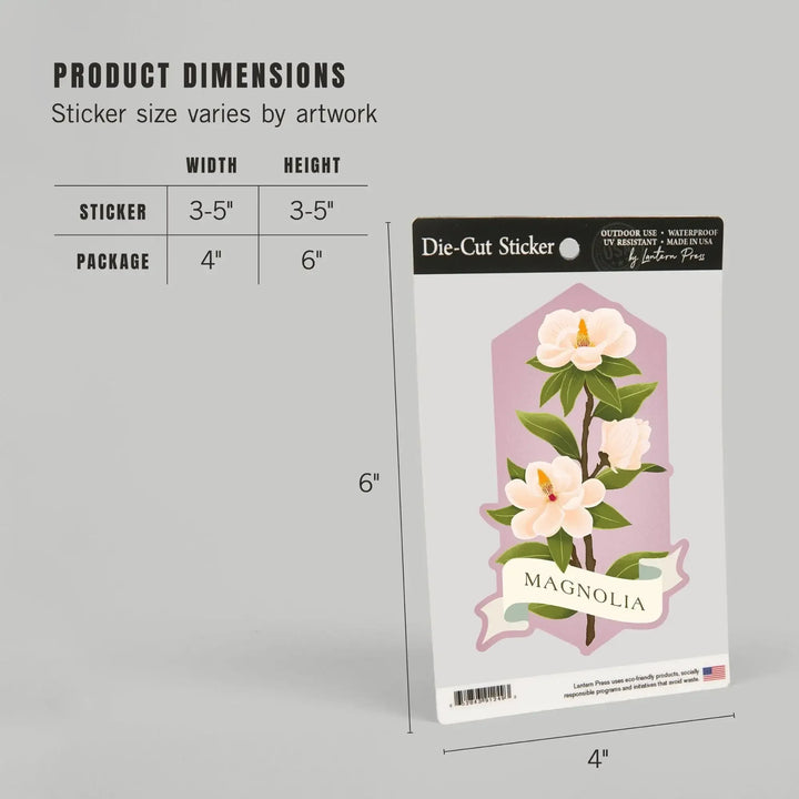 Vintage Flora, Magnolia, Contour, Vinyl Sticker Sticker Lantern Press 