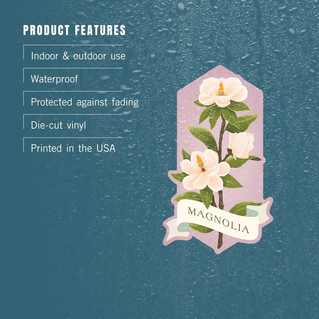 Vintage Flora, Magnolia, Contour, Vinyl Sticker Sticker Lantern Press 