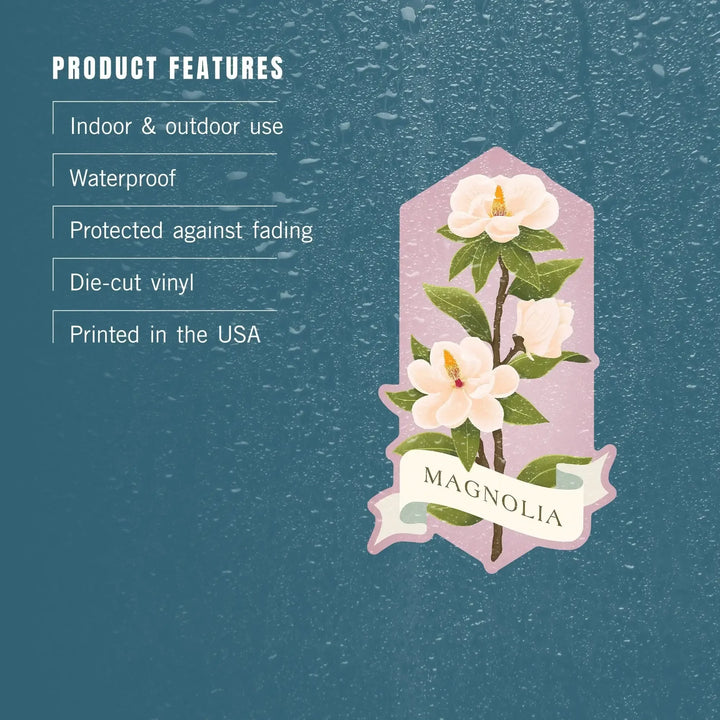 Vintage Flora, Magnolia, Contour, Vinyl Sticker Sticker Lantern Press 