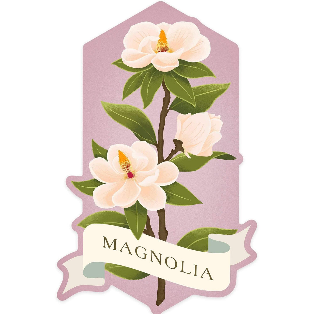 Vintage Flora, Magnolia, Contour, Vinyl Sticker Sticker Lantern Press 