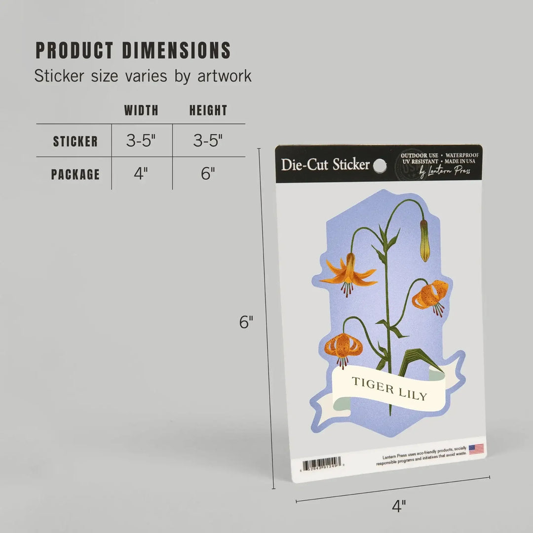 Vintage Flora, Tiger Lily, Contour, Vinyl Sticker Sticker Lantern Press 