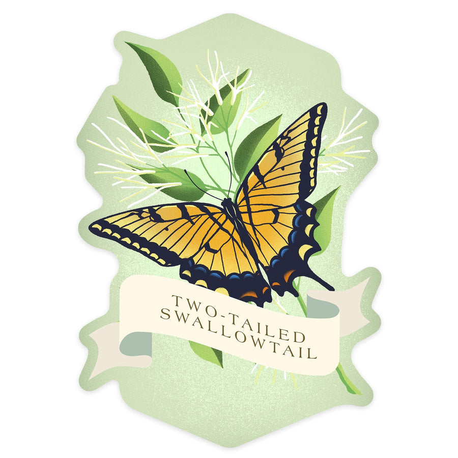 Vintage Flora, Two-Tailed Swallowtail, Contour, Vinyl Sticker Sticker Lantern Press 