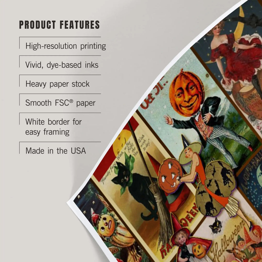 Vintage Halloween Postcard Collage, Art & Giclee Prints Art Lantern Press 