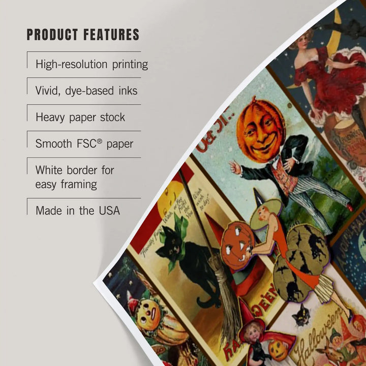 Vintage Halloween Postcard Collage, Art & Giclee Prints Art Lantern Press 