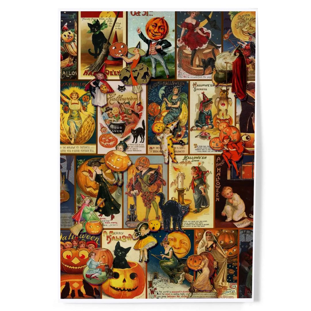 Vintage Halloween Postcard Collage, Art & Giclee Prints Art Lantern Press 