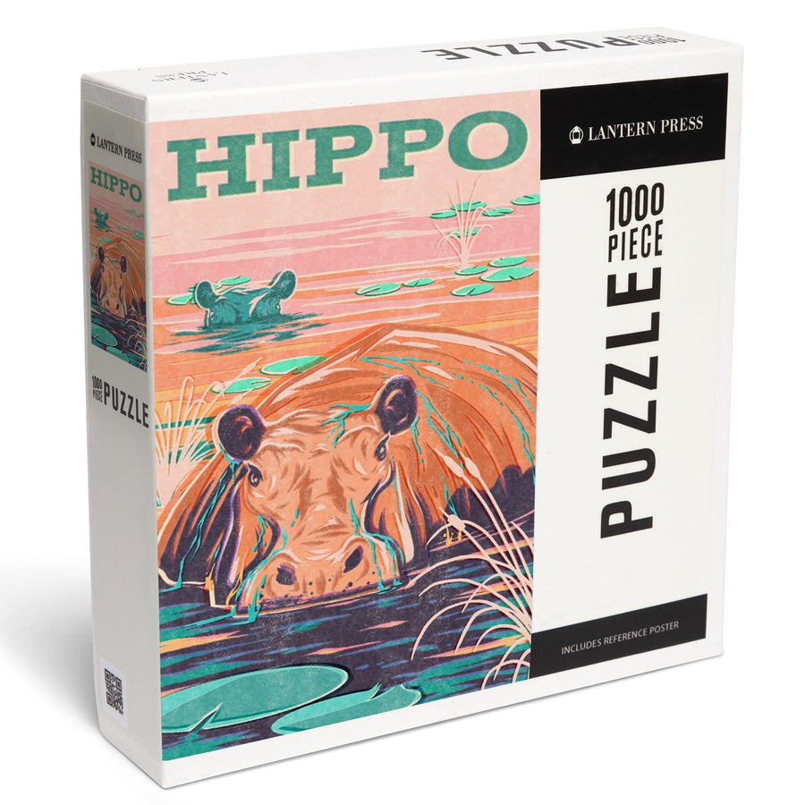 Vintage Print Press, Hippo, Jigsaw Puzzle Puzzle Lantern Press 