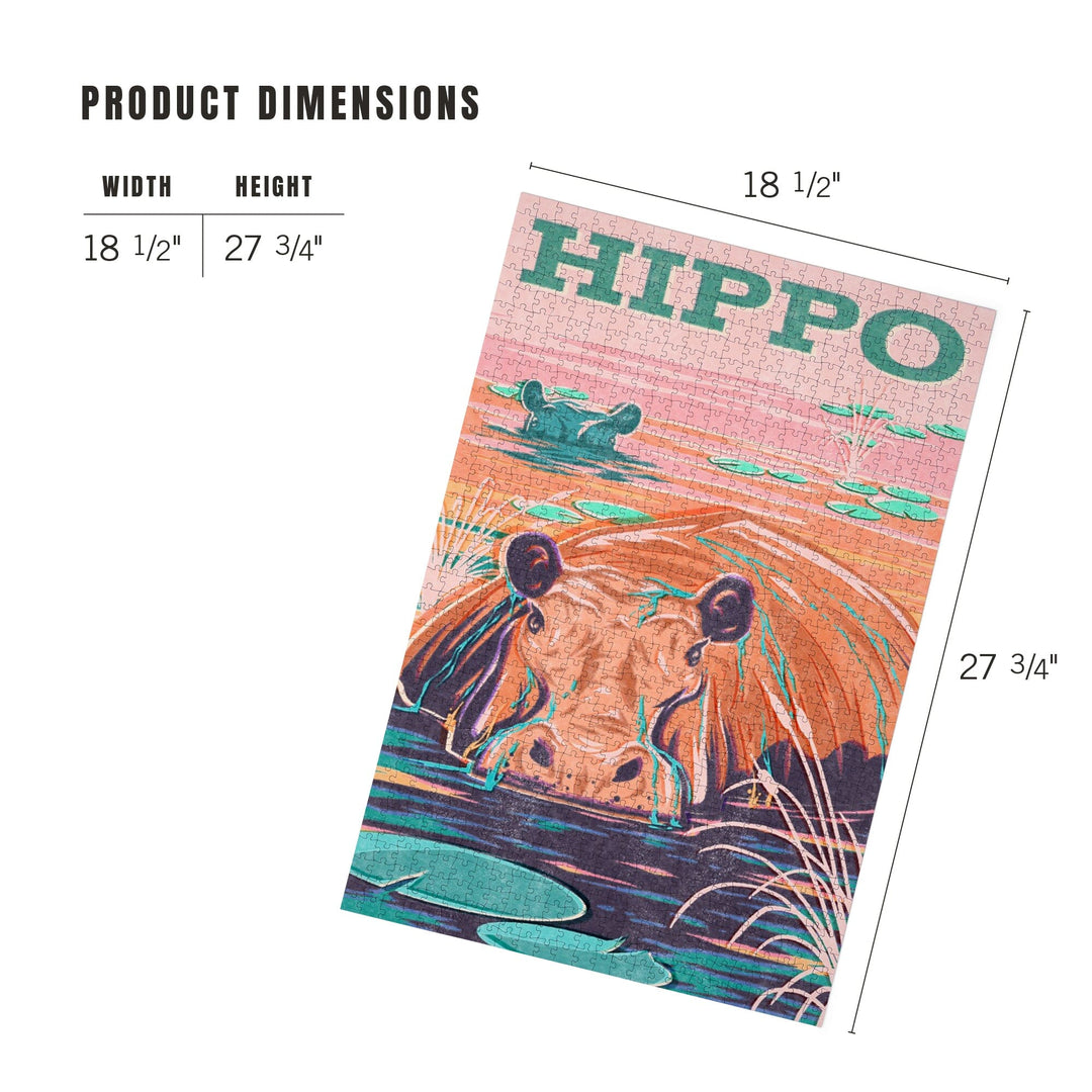 Vintage Print Press, Hippo, Jigsaw Puzzle Puzzle Lantern Press 