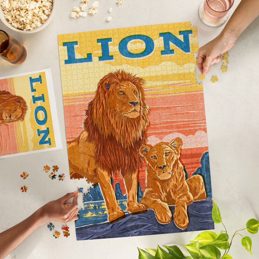 Vintage Print Press, Lion, Jigsaw Puzzle Puzzle Lantern Press 