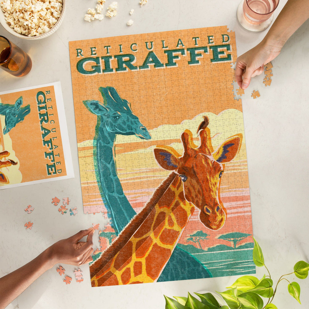 Vintage Print Press, Reticulated Giraffe, Jigsaw Puzzle Puzzle Lantern Press 