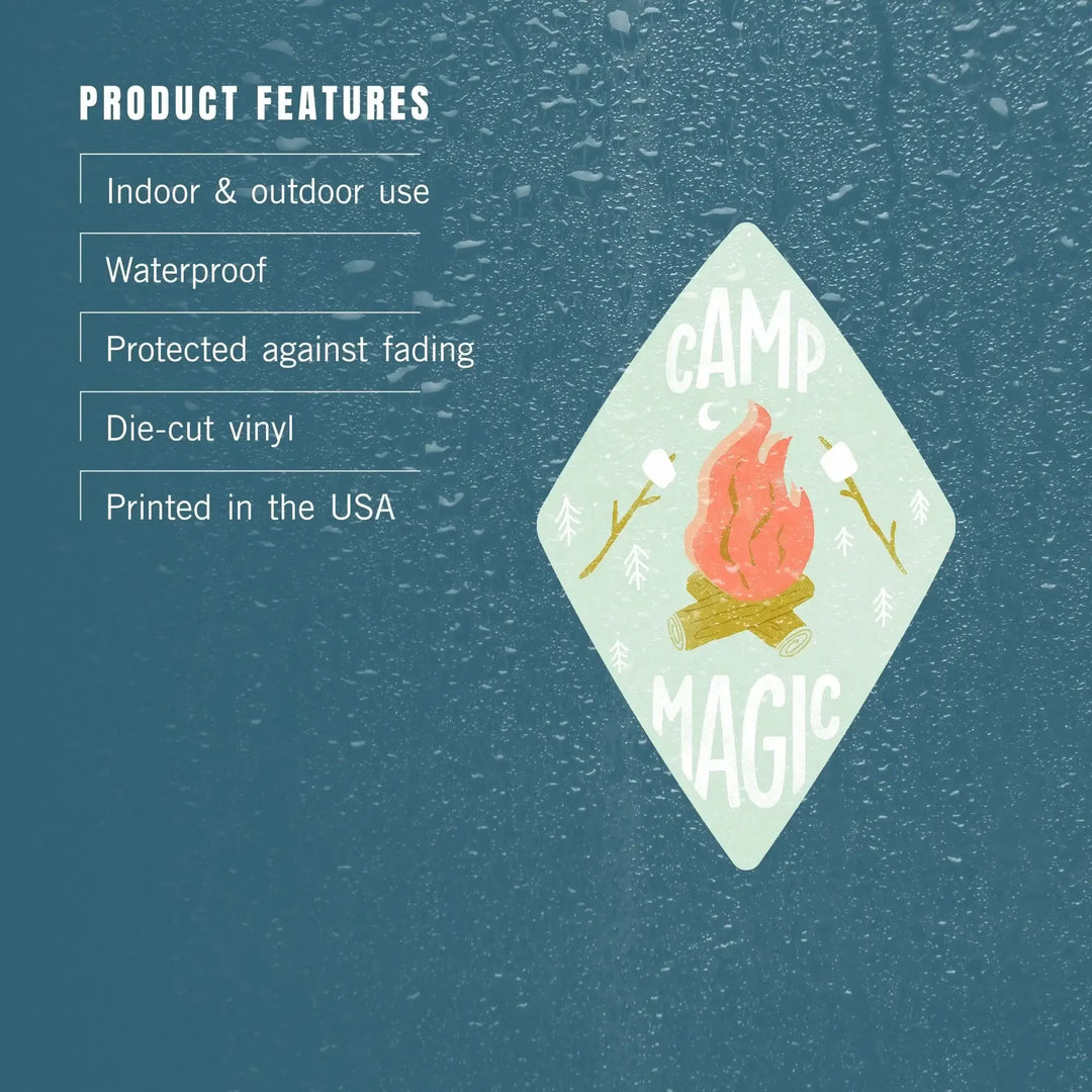 Vintage Summer Series, Camp Magic Fire and S'mores, Contour, Vinyl Sticker Sticker Lantern Press 