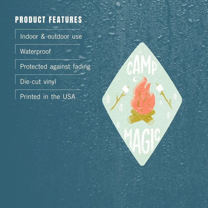 Vintage Summer Series, Camp Magic Fire and S'mores, Contour, Vinyl Sticker Sticker Lantern Press 