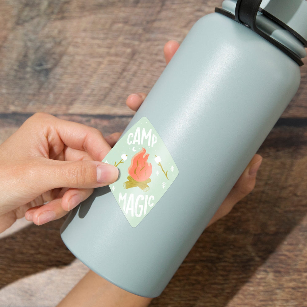 Vintage Summer Series, Camp Magic Fire and S'mores, Contour, Vinyl Sticker Sticker Lantern Press 