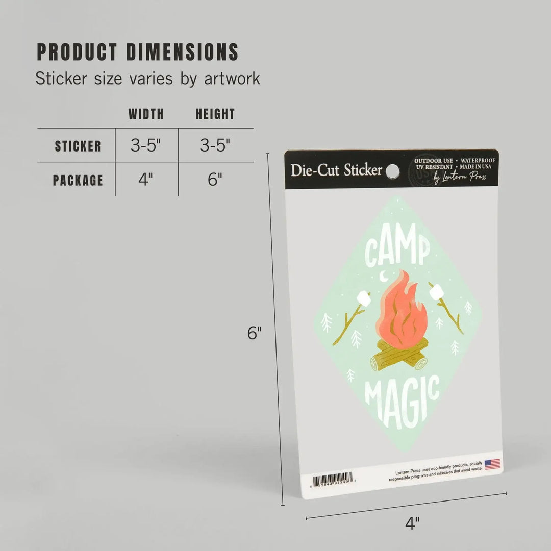 Vintage Summer Series, Camp Magic Fire and S'mores, Contour, Vinyl Sticker Sticker Lantern Press 