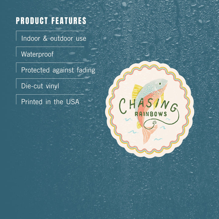 Vintage Summer Series, Chasing Rainbows Fish, Contour, Vinyl Sticker Sticker Lantern Press 