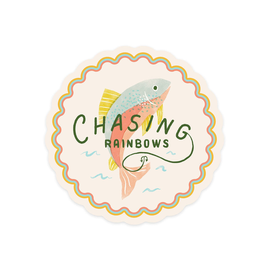 Vintage Summer Series, Chasing Rainbows Fish, Contour, Vinyl Sticker Sticker Lantern Press 