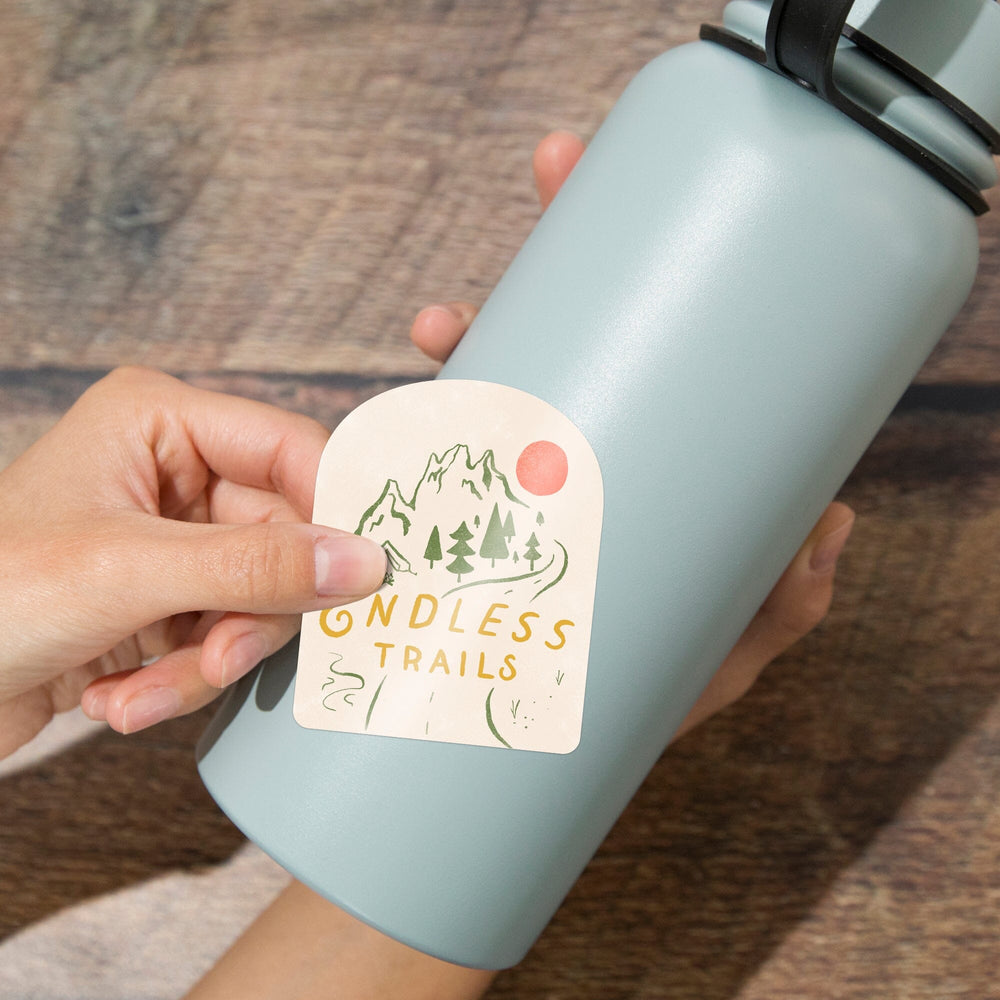 Vintage Summer Series, Endless Trails Mountain Road, Contour, Vinyl Sticker Sticker Lantern Press 