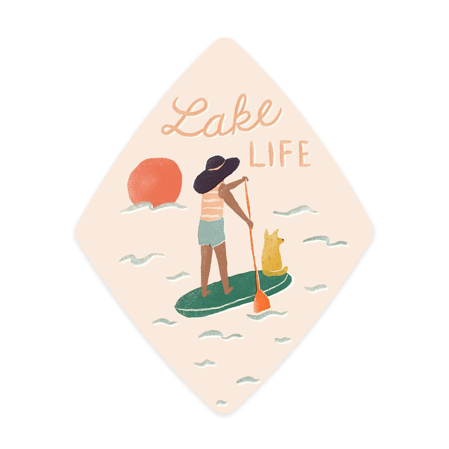 Vintage Summer Series, Lake Life Paddle Board, Contour, Vinyl Sticker Sticker Lantern Press 