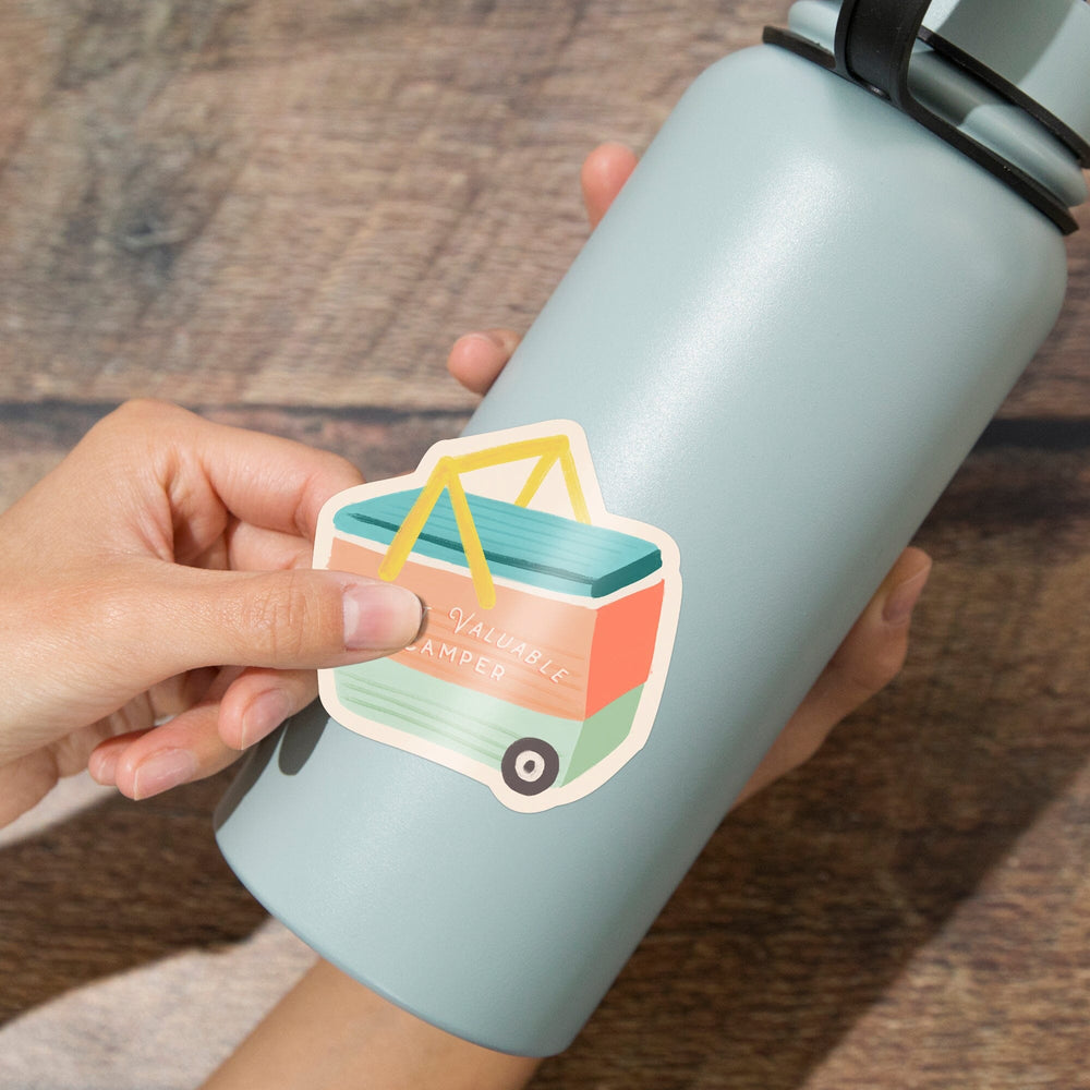 Vintage Summer Series, Most Valuable Camper Cooler, Contour, Vinyl Sticker Sticker Lantern Press 
