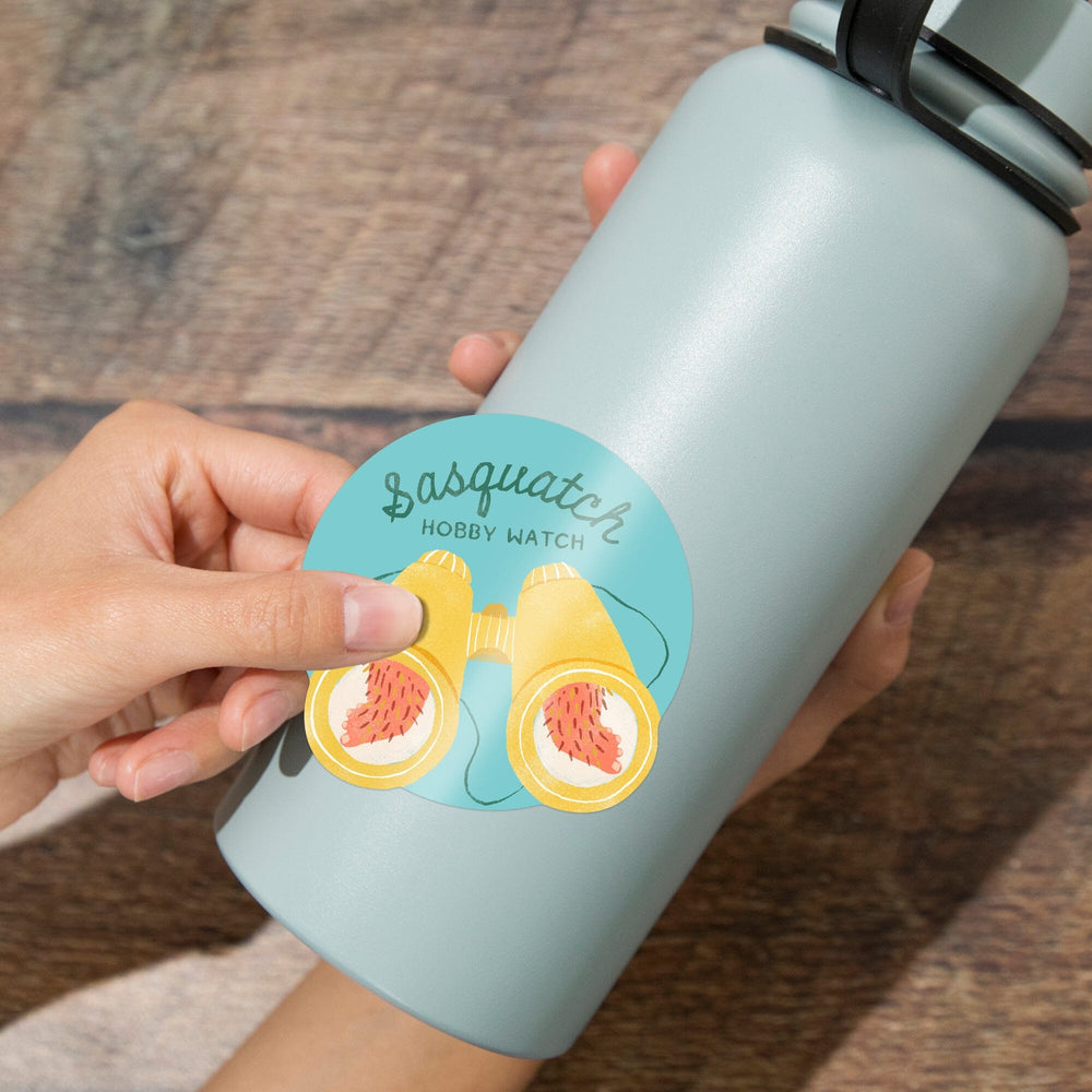 Vintage Summer Series, Sasquatch Hobby Watch Binoculars, Contour, Vinyl Sticker Sticker Lantern Press 