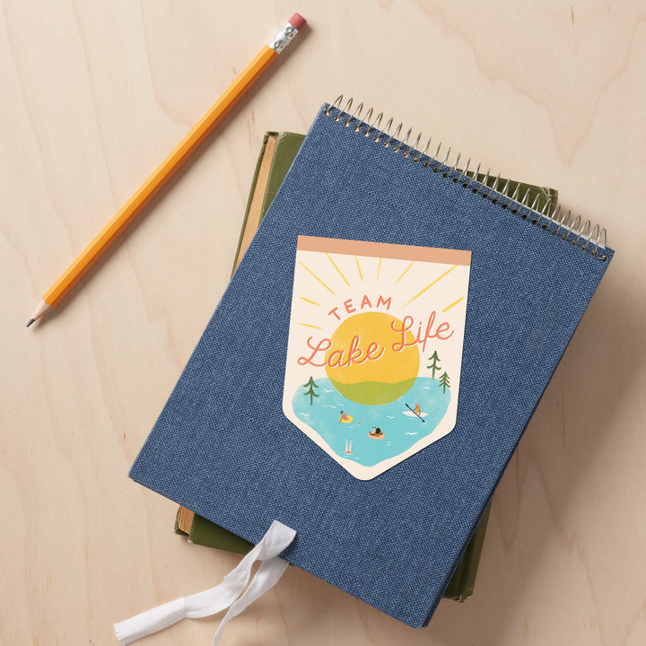 Vintage Summer Series, Team Lake Life Pennant, Contour, Vinyl Sticker Sticker Lantern Press 