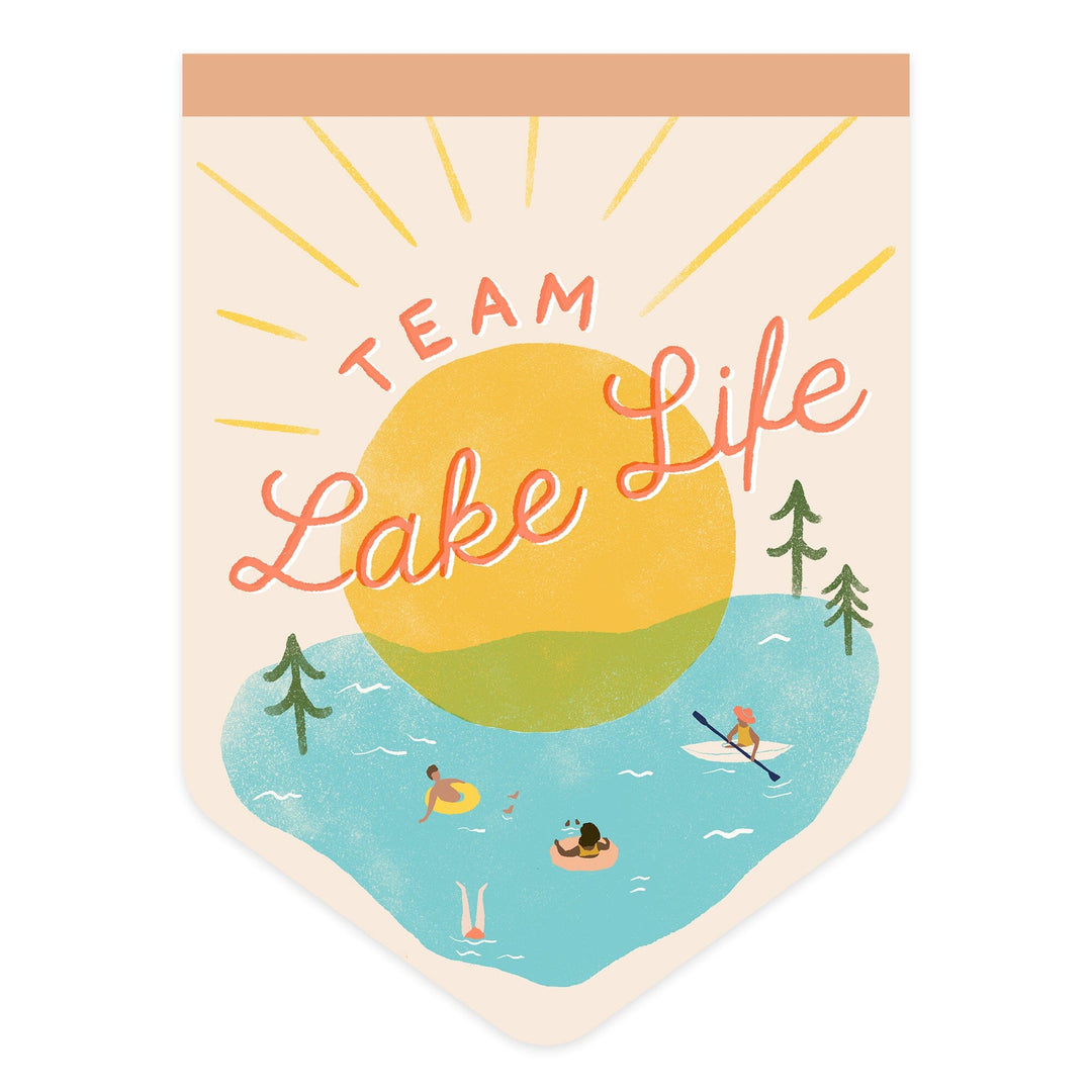 Vintage Summer Series, Team Lake Life Pennant, Contour, Vinyl Sticker Sticker Lantern Press 