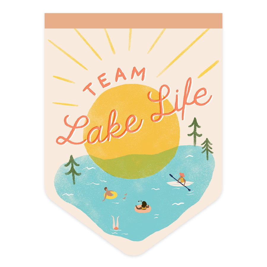 Vintage Summer Series, Team Lake Life Pennant, Contour, Vinyl Sticker Sticker Lantern Press 