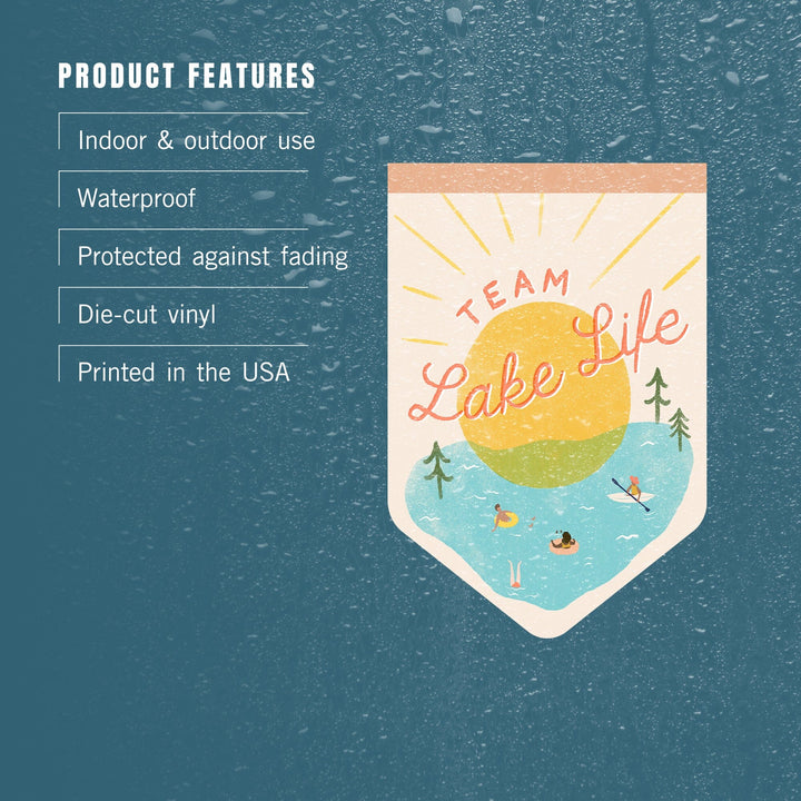 Vintage Summer Series, Team Lake Life Pennant, Contour, Vinyl Sticker Sticker Lantern Press 