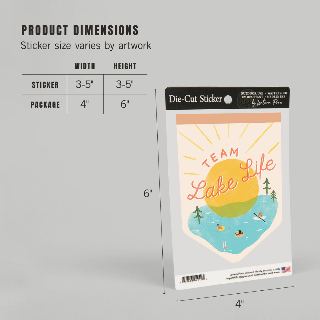 Vintage Summer Series, Team Lake Life Pennant, Contour, Vinyl Sticker Sticker Lantern Press 