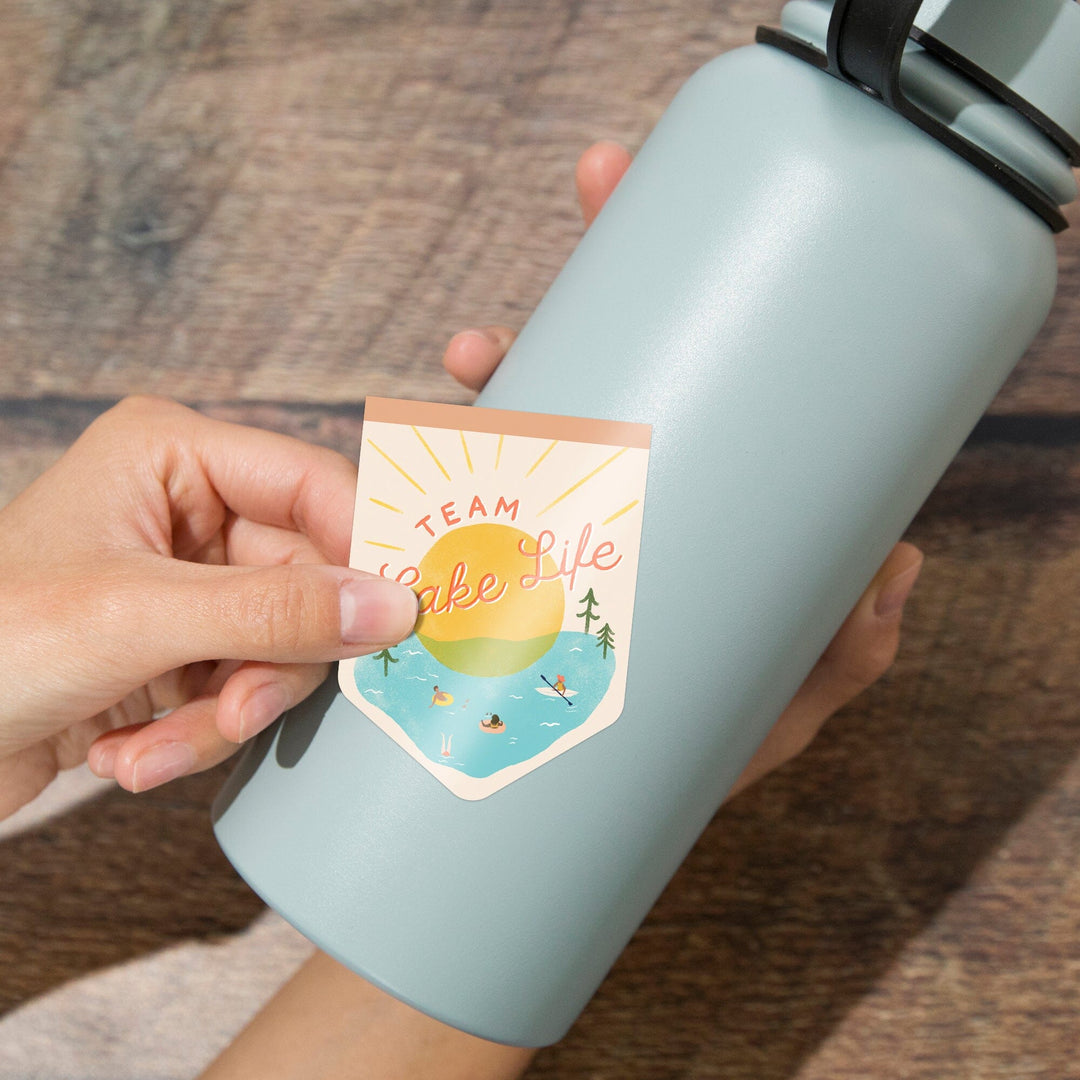 Vintage Summer Series, Team Lake Life Pennant, Contour, Vinyl Sticker Sticker Lantern Press 