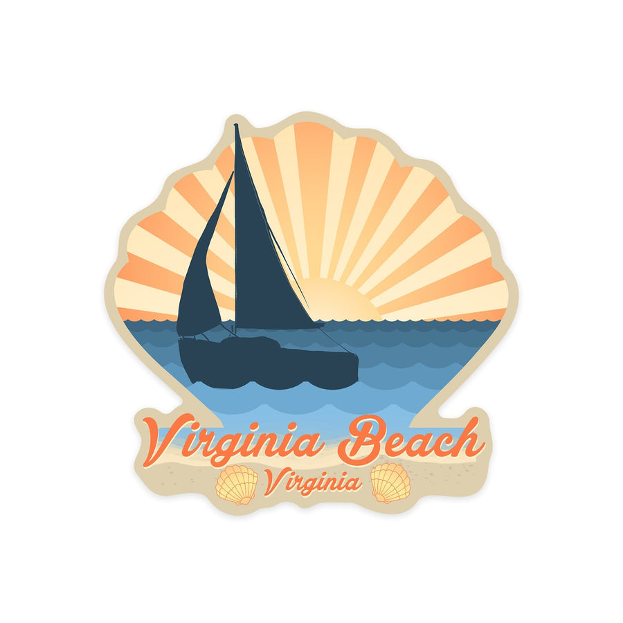 Virginia Beach, Virginia, Beach Scene with Rays & Sailboat, Contour, Lantern Press Artwork, Vinyl Sticker Sticker Lantern Press 