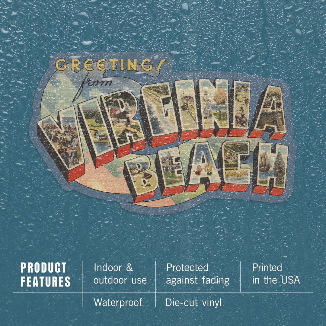 Virginia Beach, Virginia, Big Letter Scene, Halftone, Contour, Vintage Postcard, Vinyl Sticker Sticker Lantern Press 