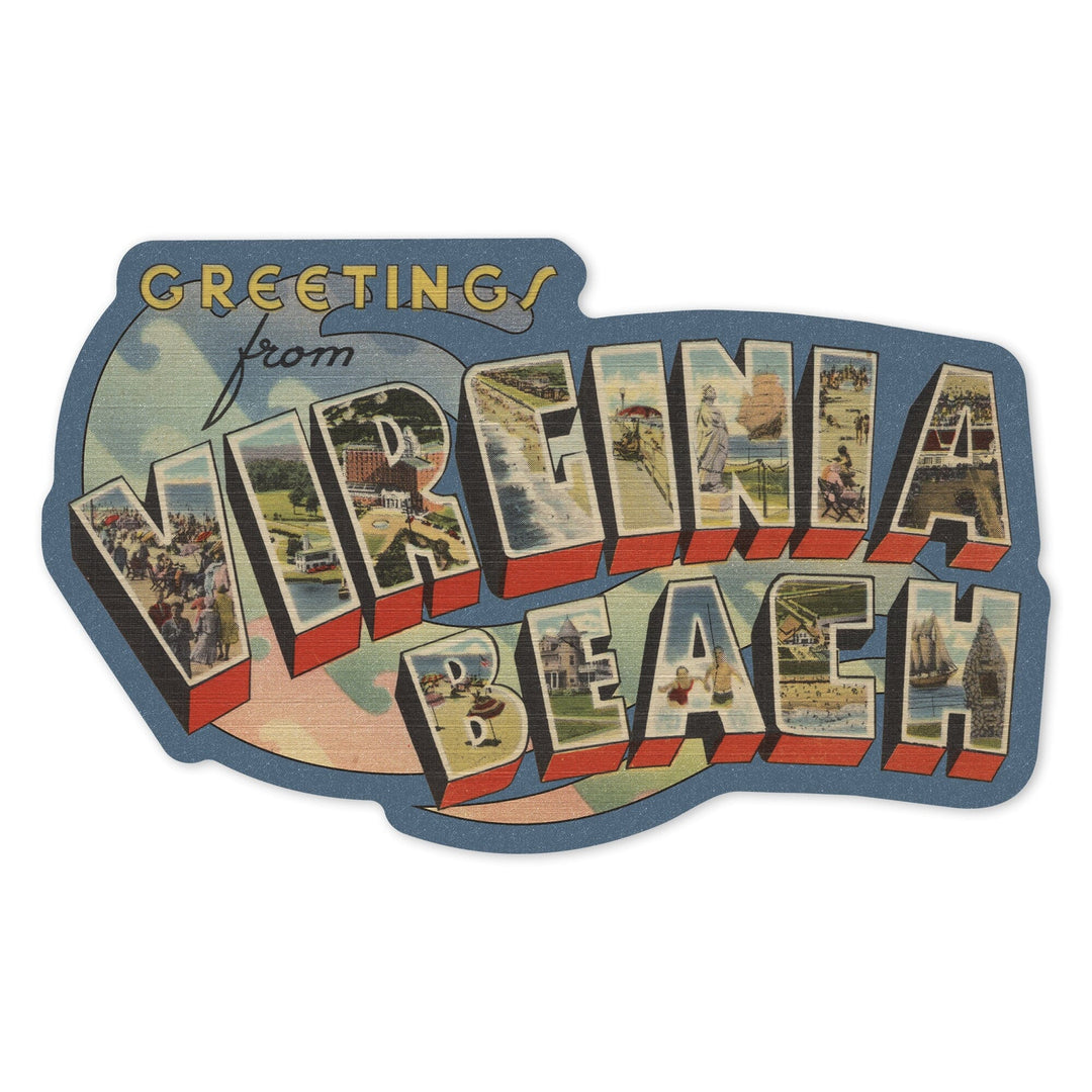 Virginia Beach, Virginia, Big Letter Scene, Halftone, Contour, Vintage Postcard, Vinyl Sticker Sticker Lantern Press 