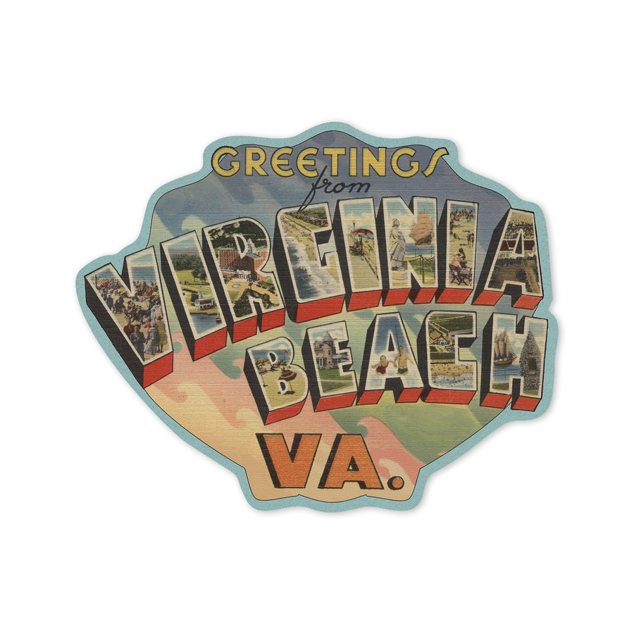 Virginia Beach, Virginia, Greetings, Big Letter Scene, Halftone, Contour, Vinyl Sticker Sticker Lantern Press 